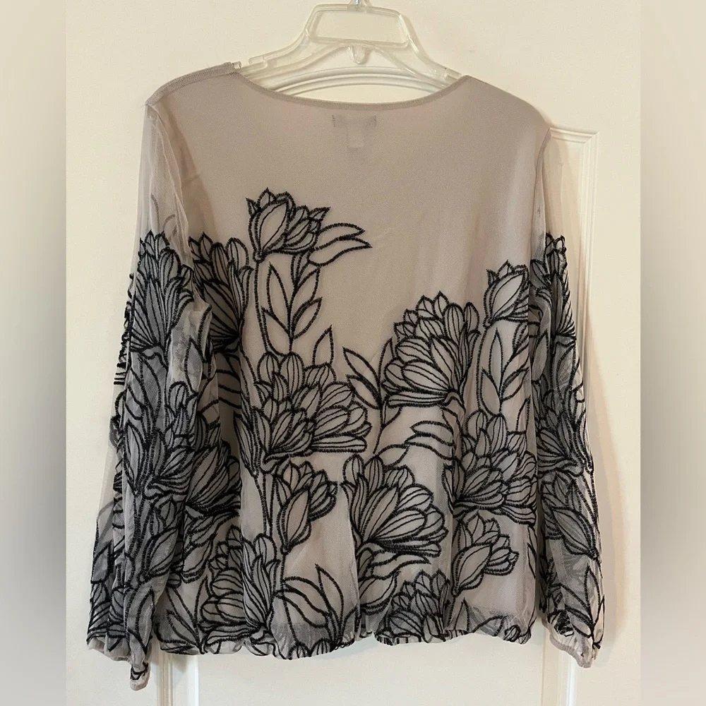 Alfani Taupe Rayon Blend Embroidery Floral Sheer Sleeve women’s size medium - Picture 5 of 14